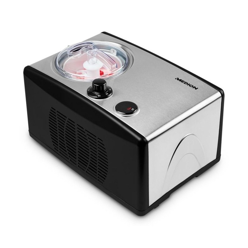 Sorbetiere Yaourtiere - MEDION MD18387 – 150W – de -18 a -35°C – 1,5L de glace – Écran LCD – Noir/Alu