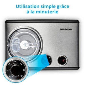 Sorbetiere Yaourtiere - MEDION MD18387 – 150W – de -18 a -35°C – 1,5L de glace – Écran LCD – Noir/Alu
