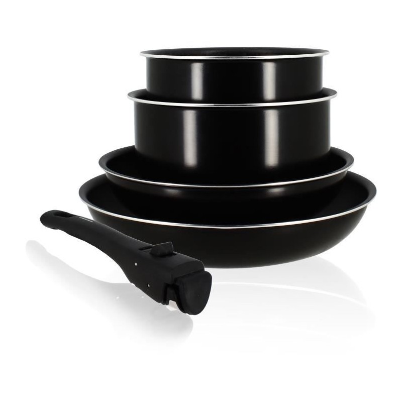 Batterie de cuisine - Induction - MENASTYL - 6020437 - Aluminium antiadhésif - 5 pieces - Poignée amovible - Noir