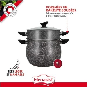 Couscoussier - MENASTYL - 6020033 - Marble effect aluminum - 9 liters - Suitable for all heat sources including induction