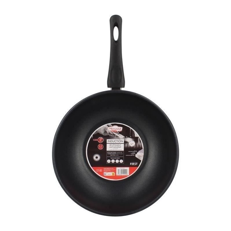 Wok - MENASTYL - 6020252 - En acier inoxydable - 28 cm - Tous feux dont induction