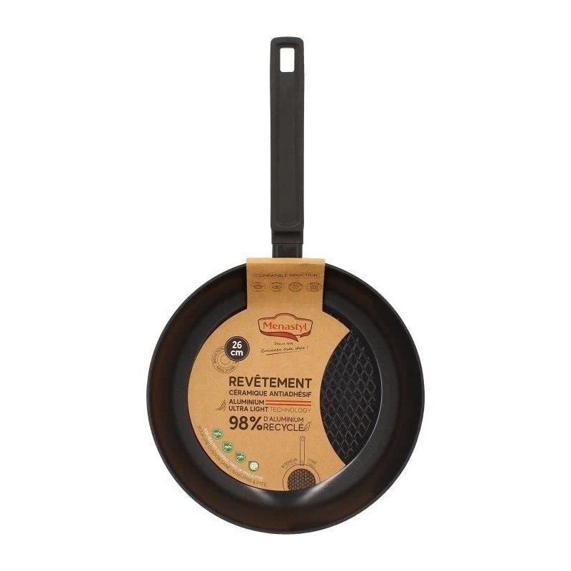 Poele - MENASTYL - 6020637 - En aluminium forgé - 26 cm - Noir - Tous feux dont induction