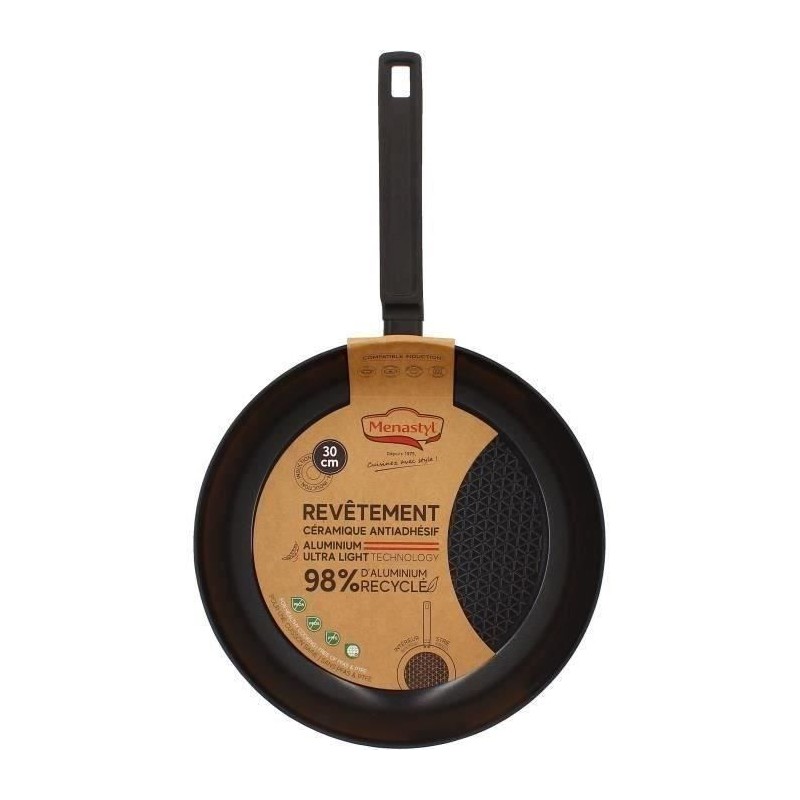 Frying pan - MENASTYL - 6020639 - Forged aluminum - 30 cm - Black - Suitable for all hobs including induction