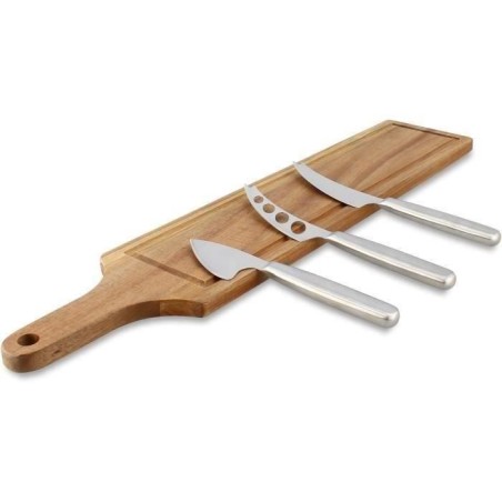 Schneidebrett - MENASTYL - 5040079 - Rechteckig - Akazienholz - Mit 3 Edelstahl-Käsemessern