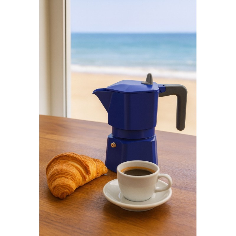 Cafetiere italienne - PEZZETTI - PENTAEXPRESS - Aluminium - 6 tasses - Bleu