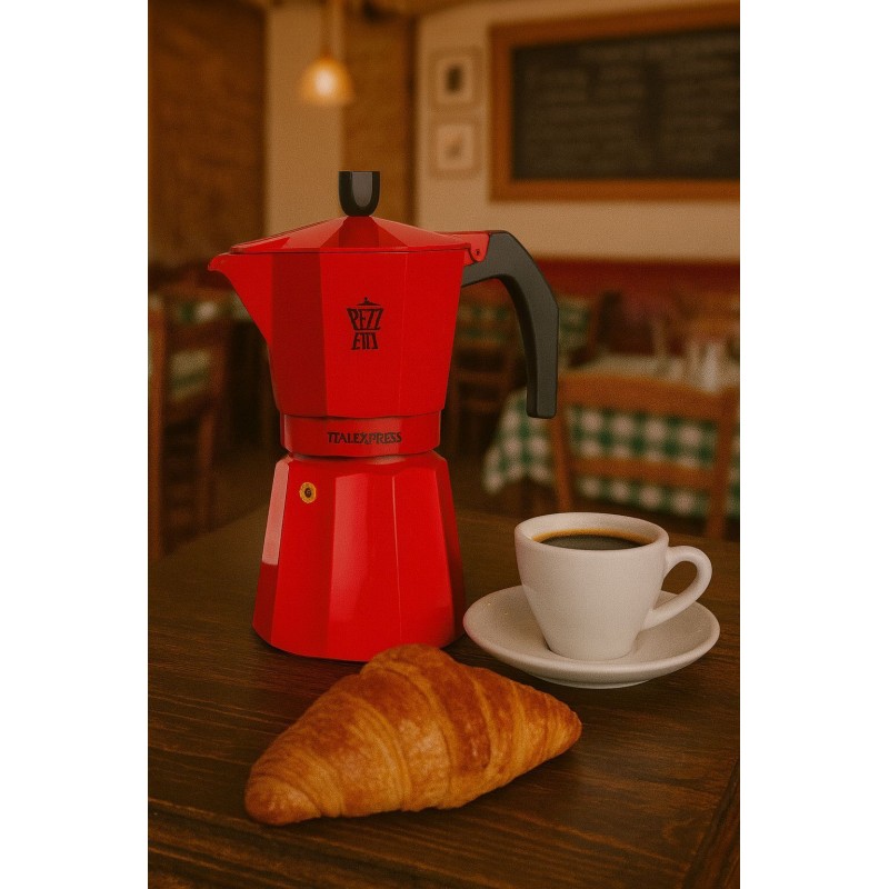 Cafetiere italienne - PEZZETTI - ITALEXPRESS - Aluminium - 6 tasses - Rouge