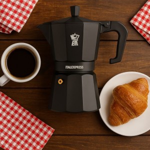 Italienische Kaffeemaschine – PEZZETTI – ITALEXPRESS – Aluminium – 6 Tassen – Schwarz