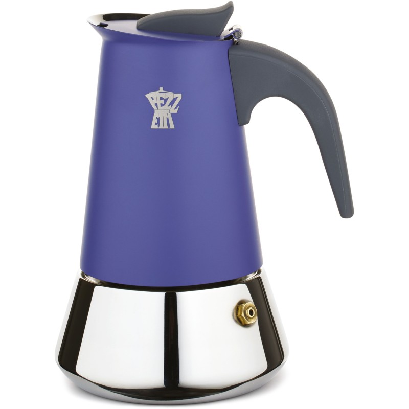 Cafetiere italienne - PEZZETTI - STEELEXPRESS - Acier inoxydable - 10 tasses - Tous feux dont induction - Bleu Indigo