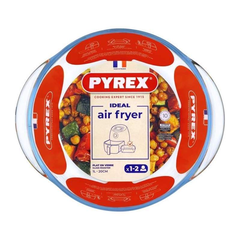 Plat air fryer - PYREX - 1450140 - Rond - En verre borosilicate - 20 cm