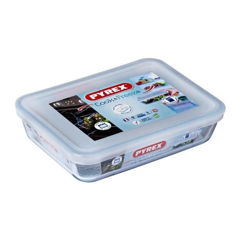 PYREX - 241P000 / 7046 - Rectangular dish with lid - 19cm * 14 cm - Pyrex Cook & Freeze
