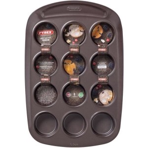 Muffin pan - PYREX - 1452002 - Carbon steel - Non-stick - 12 holes ...