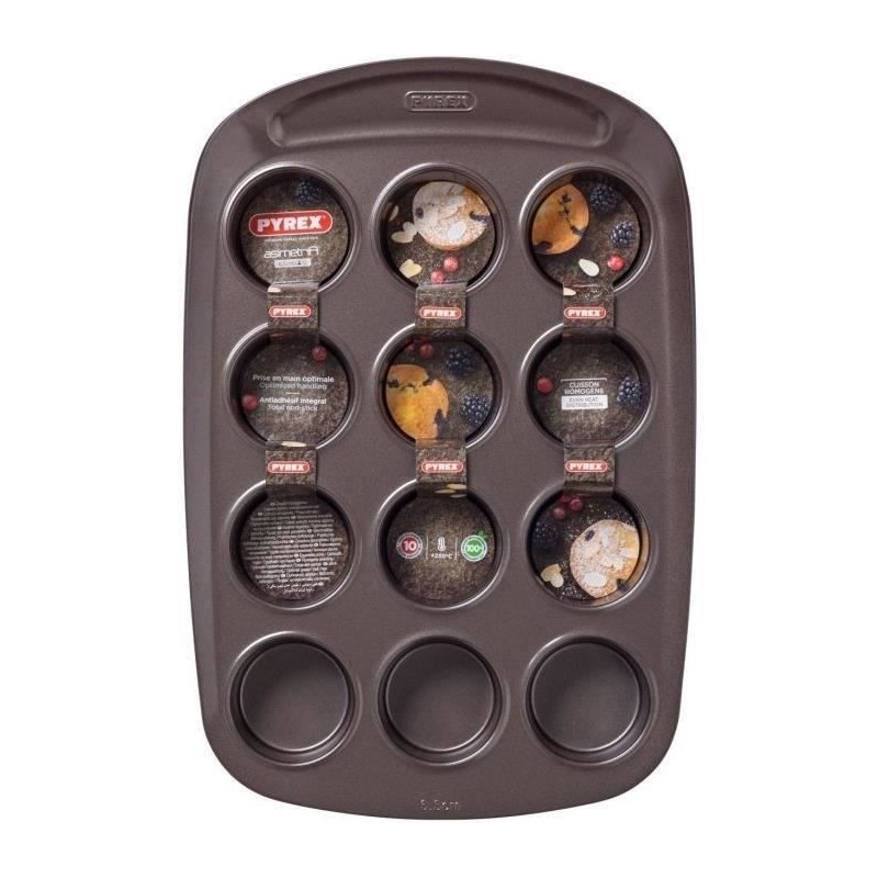 Muffin pan - PYREX - 1452002 - Carbon steel - Non-stick - 12 holes ...