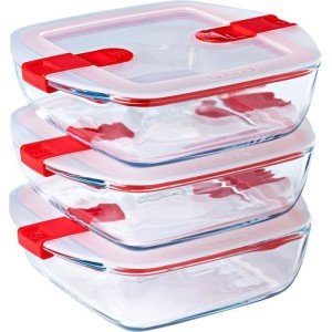 3er-Set Lunchboxen - PYREX - Cook & Heat - Glas - Quadratisch - Dec...
