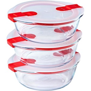 3er-Set Lunchboxen - PYREX - Cook & Heat - Glas - Rund - Deckel mit...