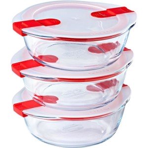 3er-Set Lunchboxen - PYREX - Cook & Heat - Glas - Rund - Deckel mit...