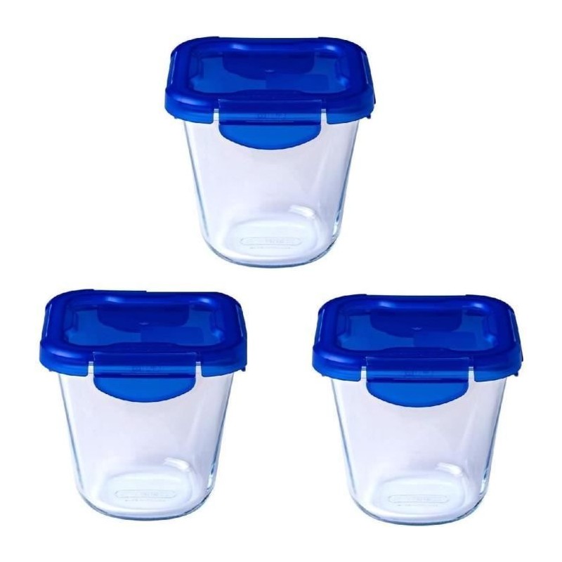 Lot de 3 Boîtes de conservation Pasta Box - PYREX - Cook&Go - Verre - Couvercle étanche - 12x12 cm - 0,8 L