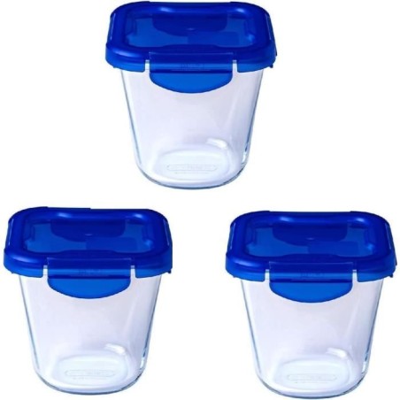 Lot de 3 Boîtes de conservation Pasta Box - PYREX - Cook&Go - Verre - Couvercle étanche - 12x12 cm - 0,8 L