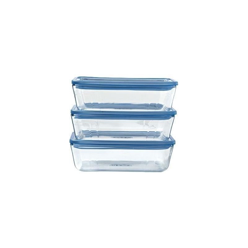 Lot de 3 Boîtes de conservation avec couvercle - PYREX - Zero Plastic - Verre - Rectangulaire - 1,5 L