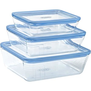 Lot de 3 Boîtes de conservation avec couvercle - PYREX - Zero Plastic - Verre - Rectangulaire - 0.8/1,5/2,6 L
