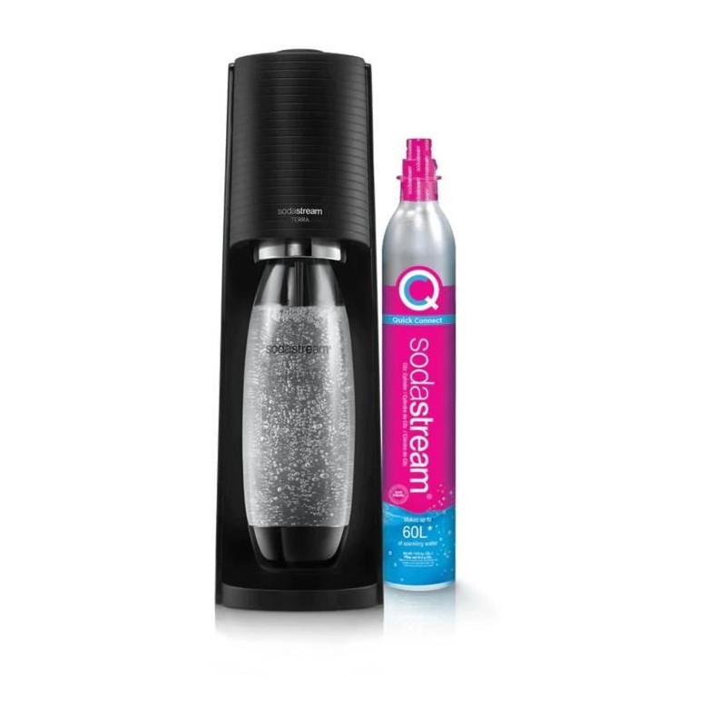 Machine a soda et eau pétillante SODASTREAM - TERRA Noire - 1 bouteille compatible lave-vaisselle - 1 recharge de gaz 60L
