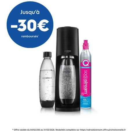 Machine a soda et eau pétillante SODASTREAM - TERRA Noire - 2 bouteilles compatible lave-vaisselle - 1 recharge de gaz 60L