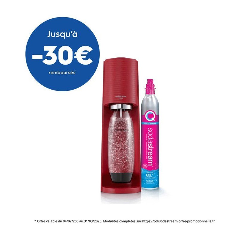 Machine a soda et eau pétillante SODASTREAM - TERRA Rouge - 1 bouteille compatible lave-vaisselle - 1 recharge de gaz 60L