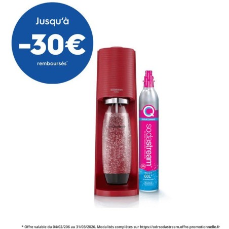 Machine a soda et eau pétillante SODASTREAM - TERRA Rouge - 1 bouteille compatible lave-vaisselle - 1 recharge de gaz 60L