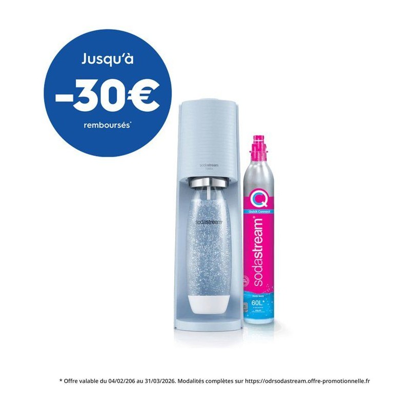 Machine a soda et eau pétillante SODASTREAM - TERRA Bleu - 1 bouteille compatible lave-vaisselle - 1 recharge de gaz 60L