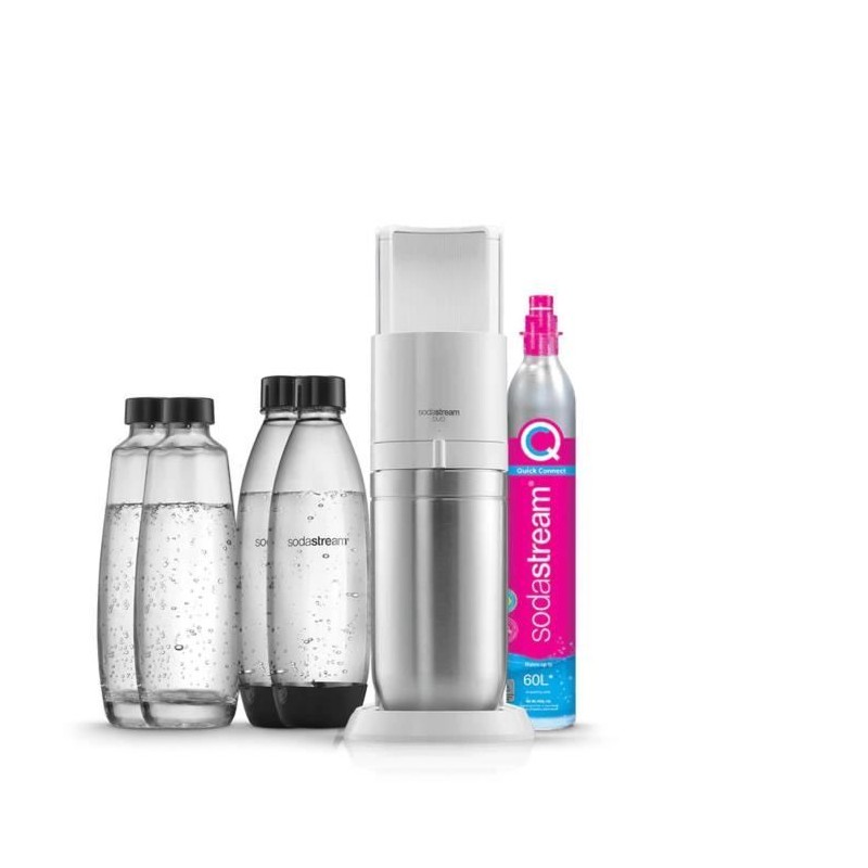 Machine a soda et eau pétillante SODASTREAM - DUO Blanche - 2 carafes en verre - 2 bouteilles - 1 recharge de gaz 60L