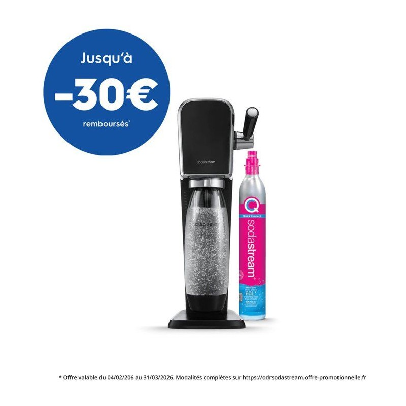 Machine a soda et eau pétillante - SODASTREAM - ART - 1 bouteille compatible lave-vaiselle - 1 recharge de gaz 60 L - Noir