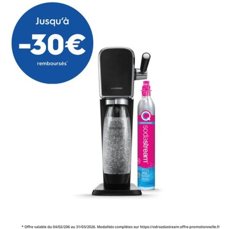 Machine a soda et eau pétillante - SODASTREAM - ART - 1 bouteille compatible lave-vaiselle - 1 recharge de gaz 60 L - Noir