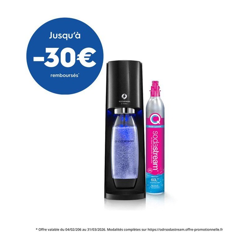 Machine a soda et eau pétillante - SODASTREAM - E-TERRA - 1 bouteille compatible lave-vaisselle - 1 recharge de gaz 60L - Noir
