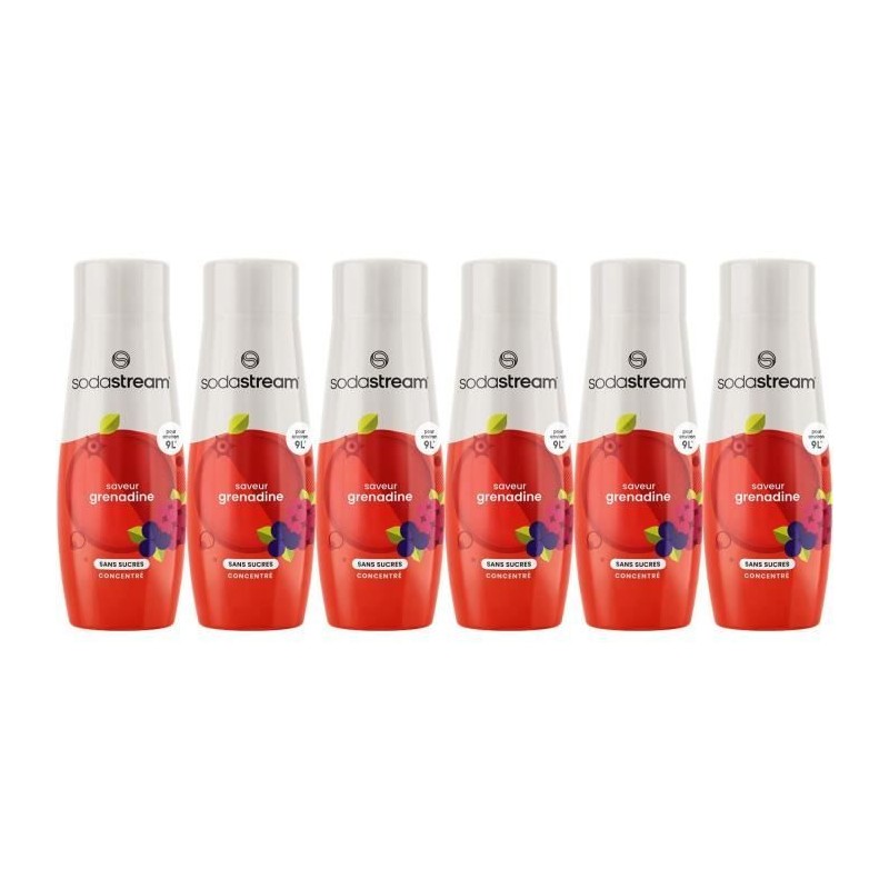 Concentrés SODASTREAM - Lot de 6 concentrés Grenadine sans sucres - Jusqu'a 54L de boissons - 440 ml