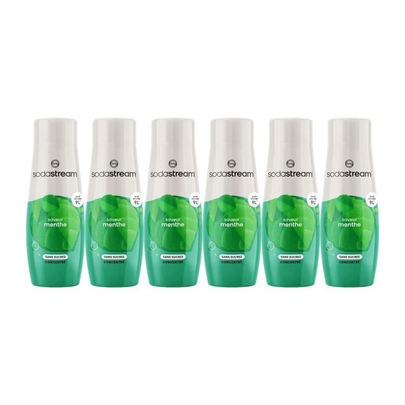 Concentrés SODASTREAM - Lot de 6 concentrés Menthe sans sucres - Jusqu'a 54L de boissons - 440 ml