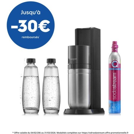 Machine a soda et eau pétillante SODASTREAM - DUO Noire - 2 carafes en verre - 1 recharge de gaz 60L