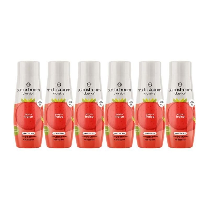 Concentrés SODASTREAM - Lot de 6 concentrés Fraise sans sucres - Jusqu'a 54L de boissons - 440 ml
