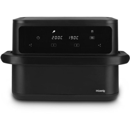 HKoeNIG Ölfreie Fritteuse – FRY960 – 10 l Fassungsvermögen, umbaubar auf 2 x 5 l – 8 Kochprogramme – 2400 W