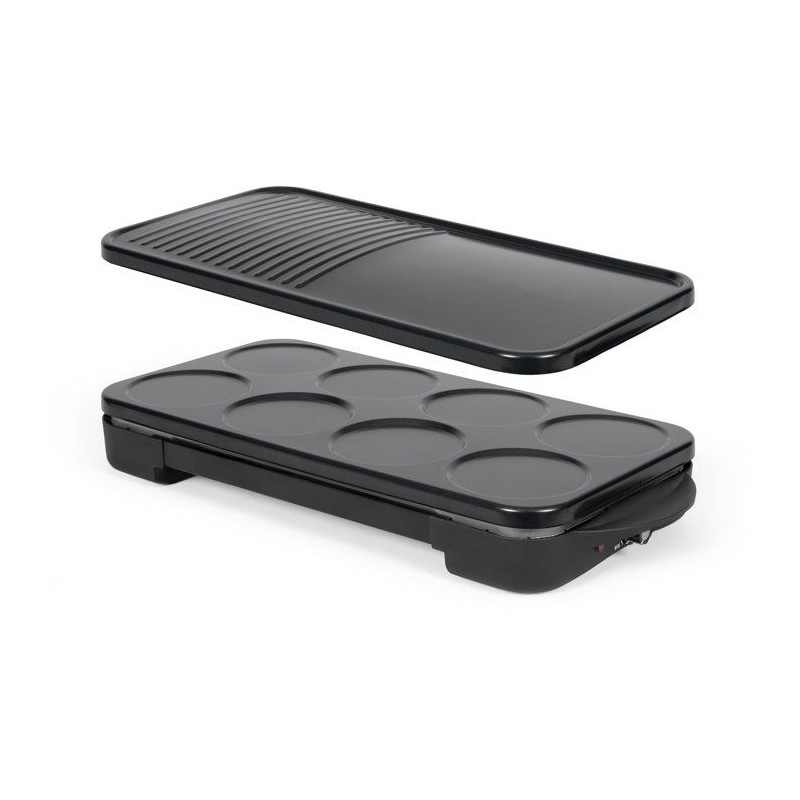 Appareil 2-en-1 crepiere et plancha grill - LIVOO - DOC349N - 1500 W - 8 mini crepes Ø 11,5 cm - Sans PFAS - Noir