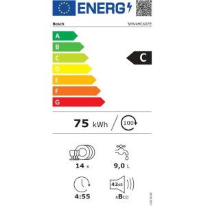 Lave-vaisselle tout encastrable BOSCH SMV4HCX07E SER4 - 14 couverts - L60cm - 42 dB - 6 programmes - Tiroir a couverts
