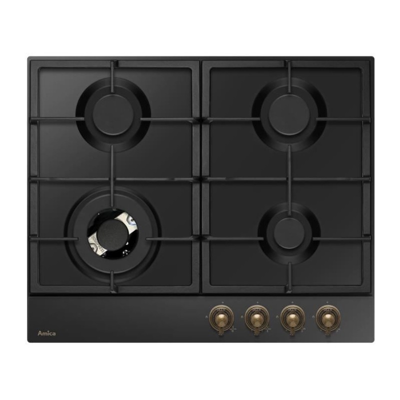 Table de cuisson a gaz - AMICA - 4 foyers - 9,9 x 59 x 52 - PGA6101ApCb RETRO - Noir