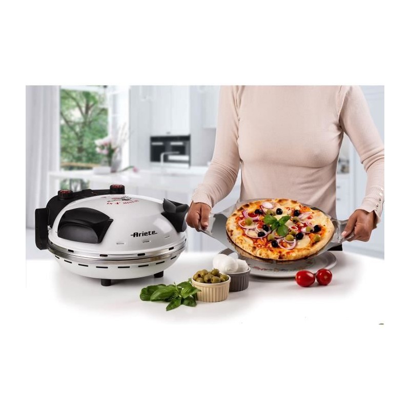 Four a Pizza électrique ARIETE - 918 - Blanc - Pierre réfractaire - 1200W - Diametre 33cm - Température max 400°C