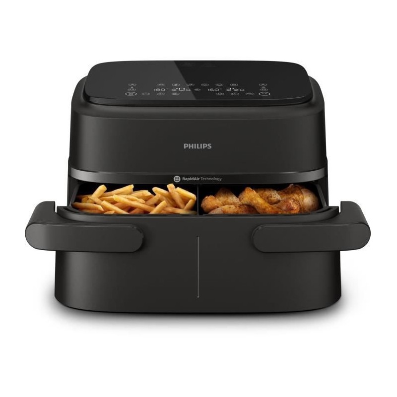Friteuse sans huile - PHILIPS - NA150/00 - Airfryer Série 1000 - Panier flexible 7.L - Séparateur amovible - 2400W - Noir