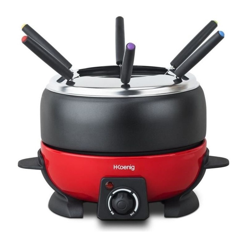 HKoeNIG ALP1800 - Elektrisches Fondue 6 Personen - 2L - 800W - Einstellbarer Thermostat 25°C bis 190°C - Abnehmbarer Topf - Ro