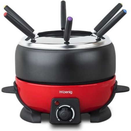 Appareil a fondue HKoeNIG - ALP1800 - Jusqu'a 6 personnes - Capacité 2L - Thermostat réglable jusqu'a 190°C - 800W - Rouge/No