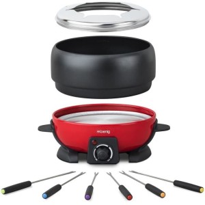 Appareil a fondue HKoeNIG - ALP1800 - Jusqu'a 6 personnes - Capacité 2L - Thermostat réglable jusqu'a 190°C - 800W - Rouge/No