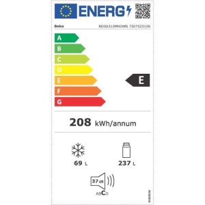 BEKO RDSA310M40WN Doppeltür-Kühlschrank – Klasse E – 306 l