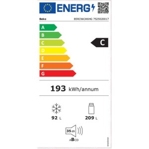 Réfrigérateur combiné - BEKO Série bPro 500 - B5RCNA346HG - 2 portes - 301 L - Classe C - 59,5 x 66,5 x 179,6 cm - Manhattan