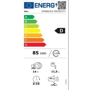 BEKO DVN06431A freistehender Geschirrspüler – 14 Maßgedecke – L60 cm – 47 dB – Anthrazit