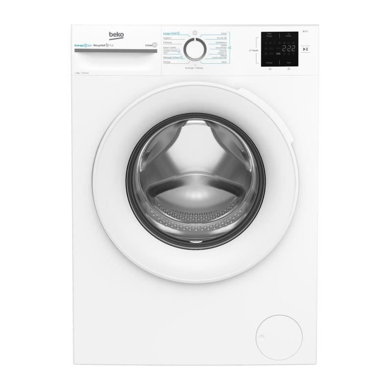 Lave-linge hublot BEKO LLFT39411 - 9 kg - Induction - L60cm - 1400 trs/min - Classe A - Blanc