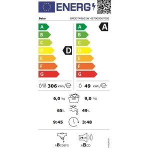 BEKO BM3DT49601W Waschtrockner – 9/6 kg – Induktion – L60 cm – 1400...